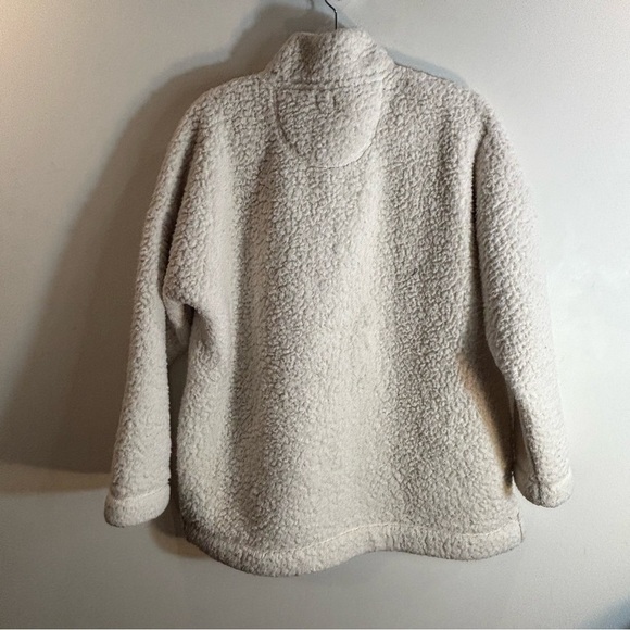 AIRIE Sz L Cozy Cream Sherpa Pullover With Snap Closure Funnel Neck Long Sleeves - Picture 6 of 9